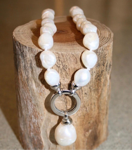 White Baroque Pearl Necklace with Baroque Pearl Charm