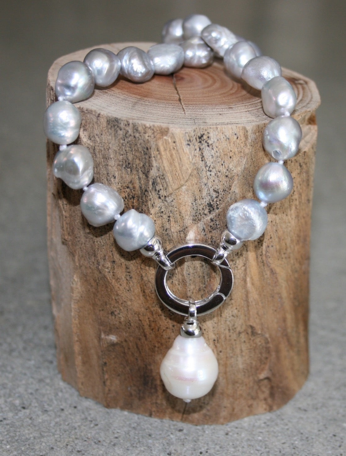 Silver Baroque Pearl Necklace with White Baroque Pearl Charm