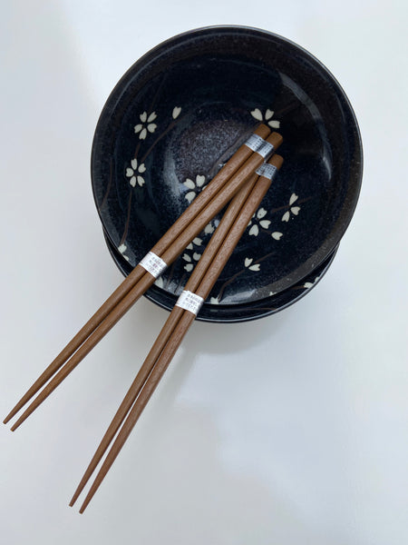 Japanese Charcoal Blossom Bowl and Chopstick Set