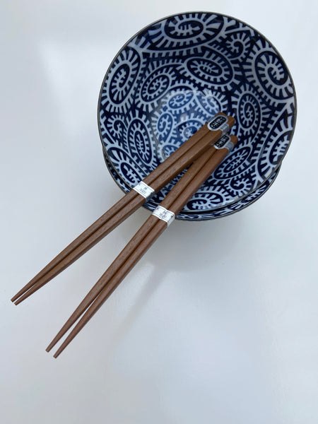 Japanese Navy/White Patterned Bowl and Chopstick Set
