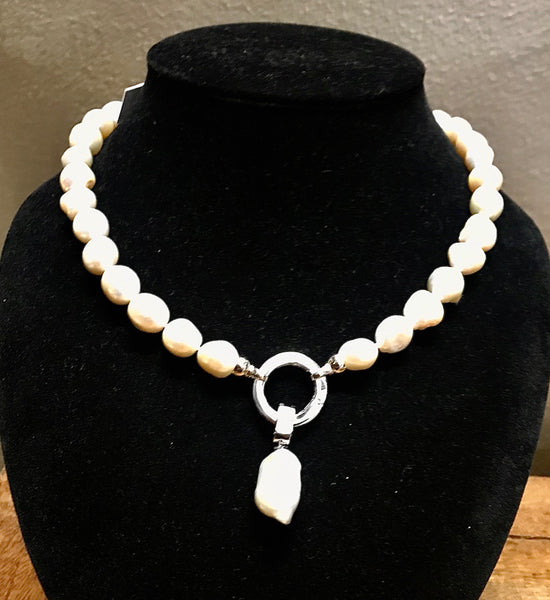 White Baroque Pearl Necklace with Baroque Pearl Charm