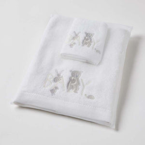 Natural Baby embroidered bath towel & washer in organza bag