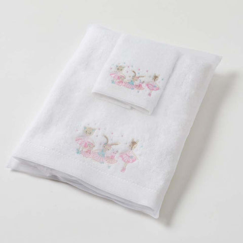 Ballerina baby embroidered bath towel & washer in organza bag